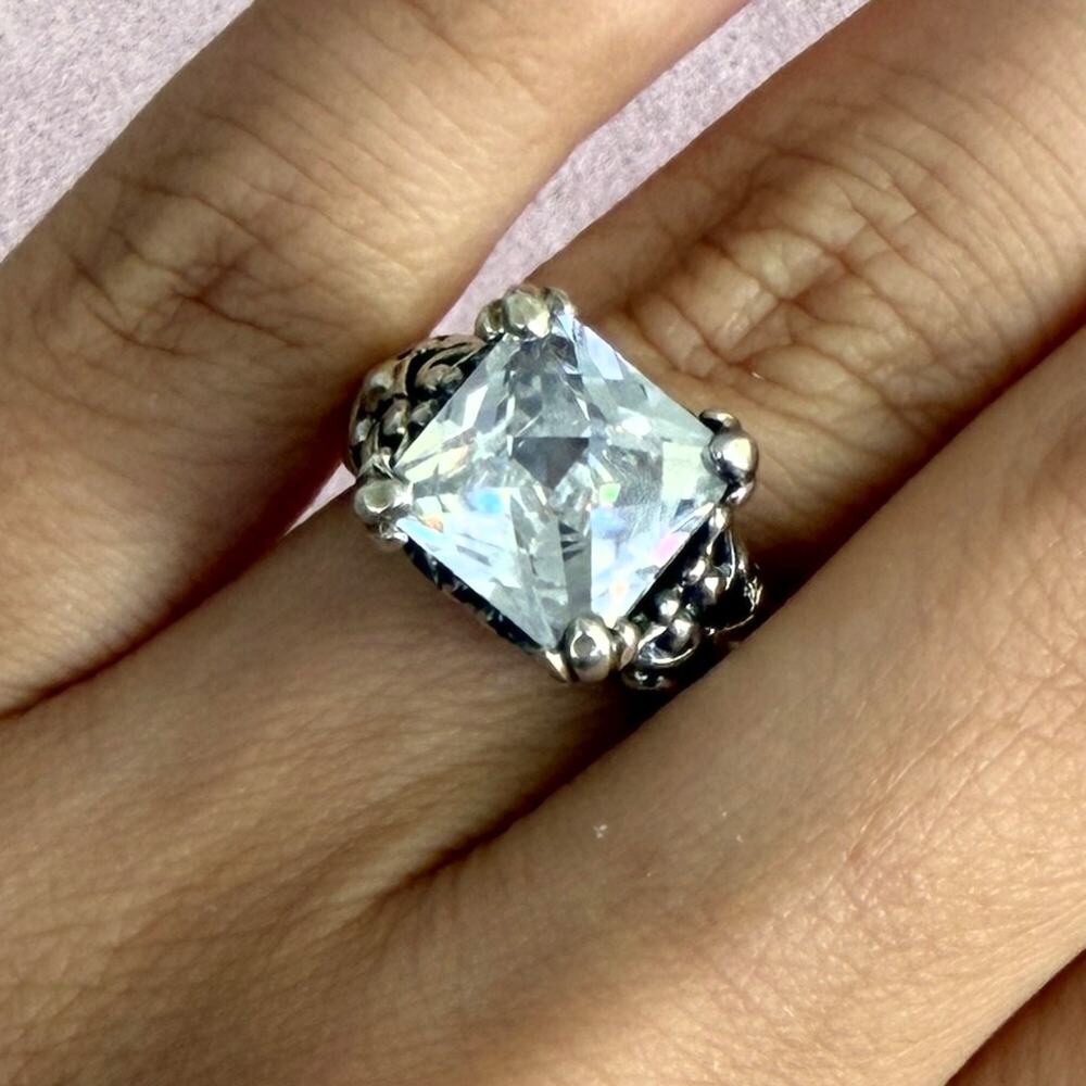 sterling silver faceted clear cz scroll ring size 6.5